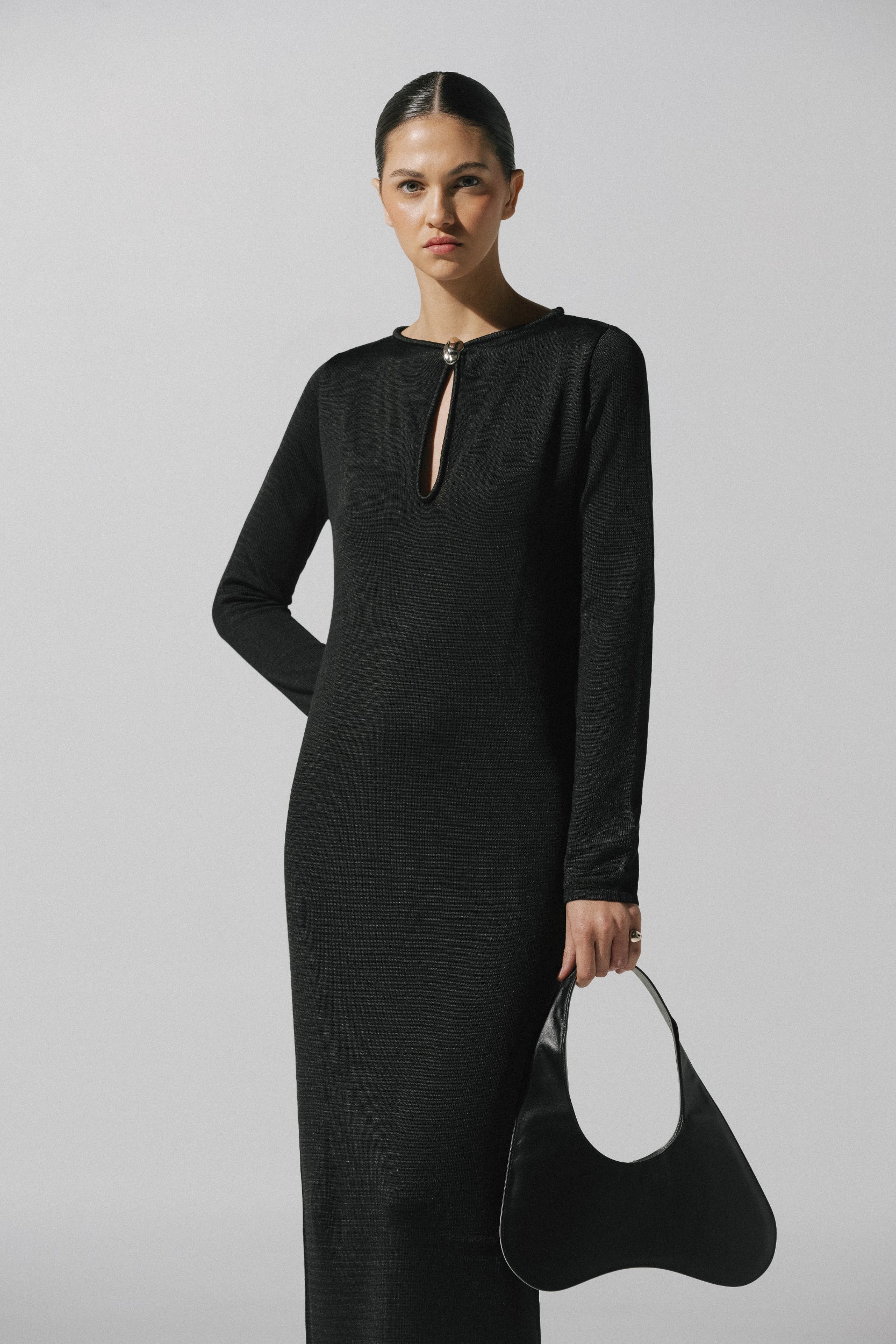 Ramila Dress by Baobab, Ribbed texture and Maxi length in neutral background.