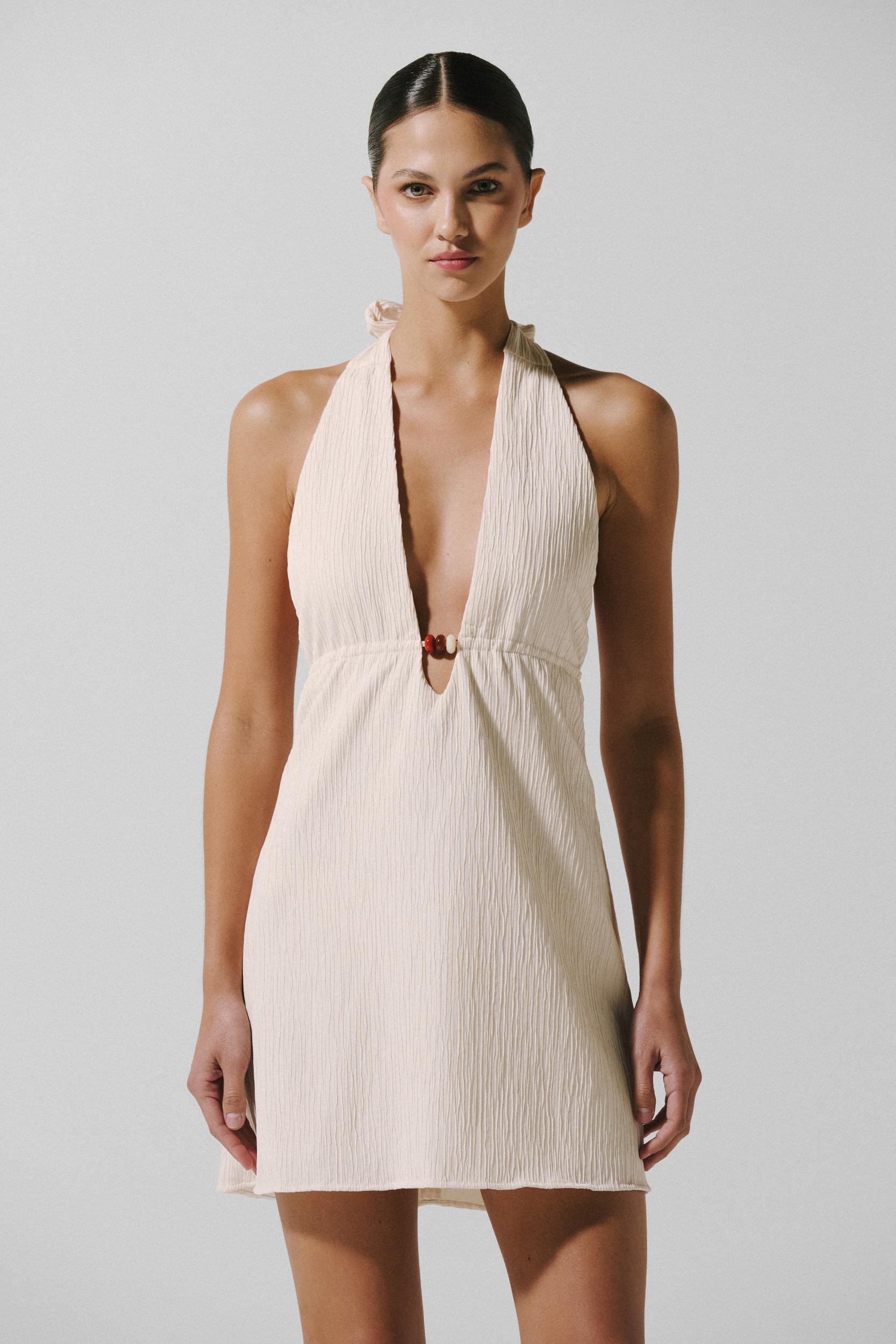 mini spring dress Louise Mini Dress White in Textured Fabric