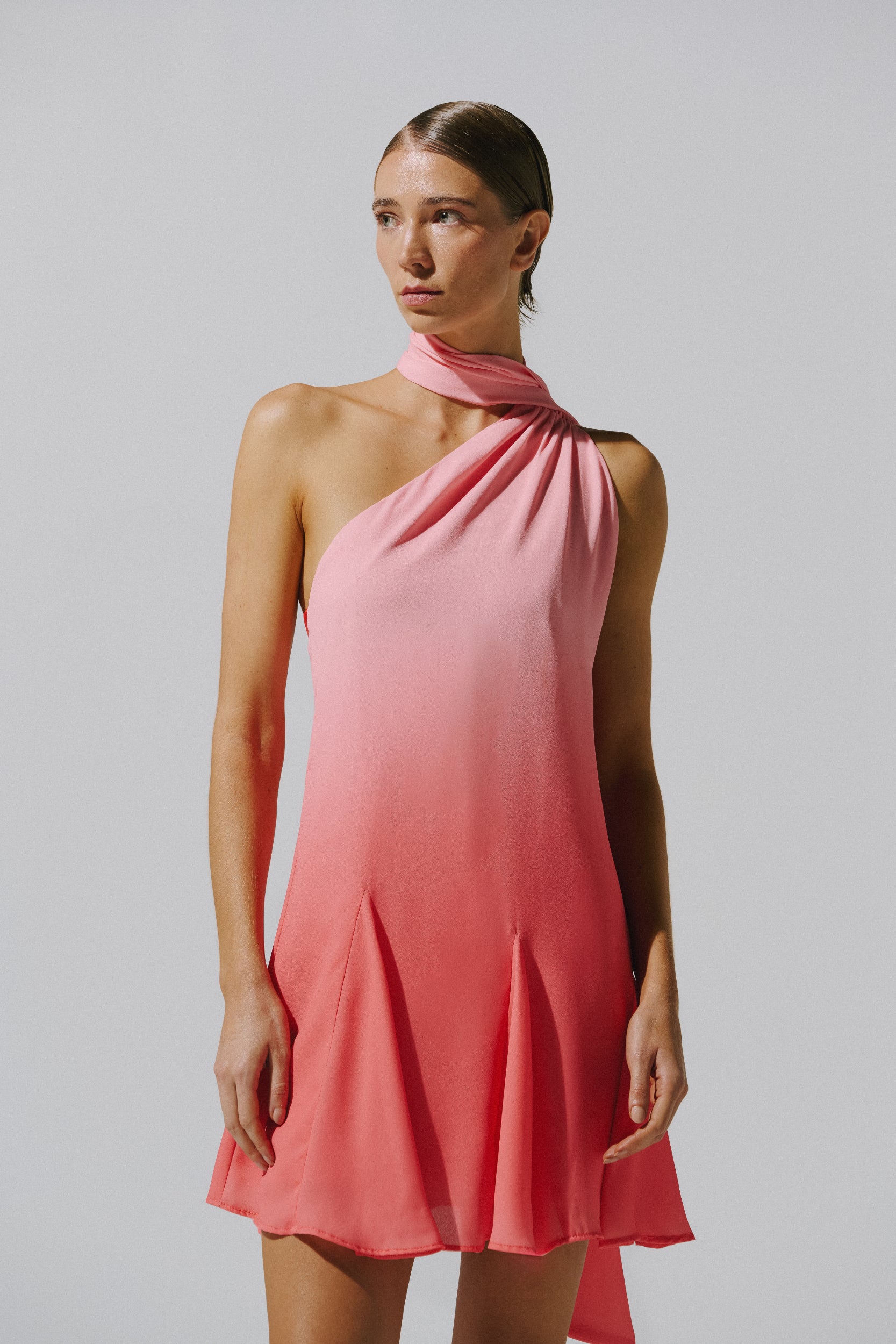knee length dresses for ladies Ari Mini Dress Pink in Chiffon