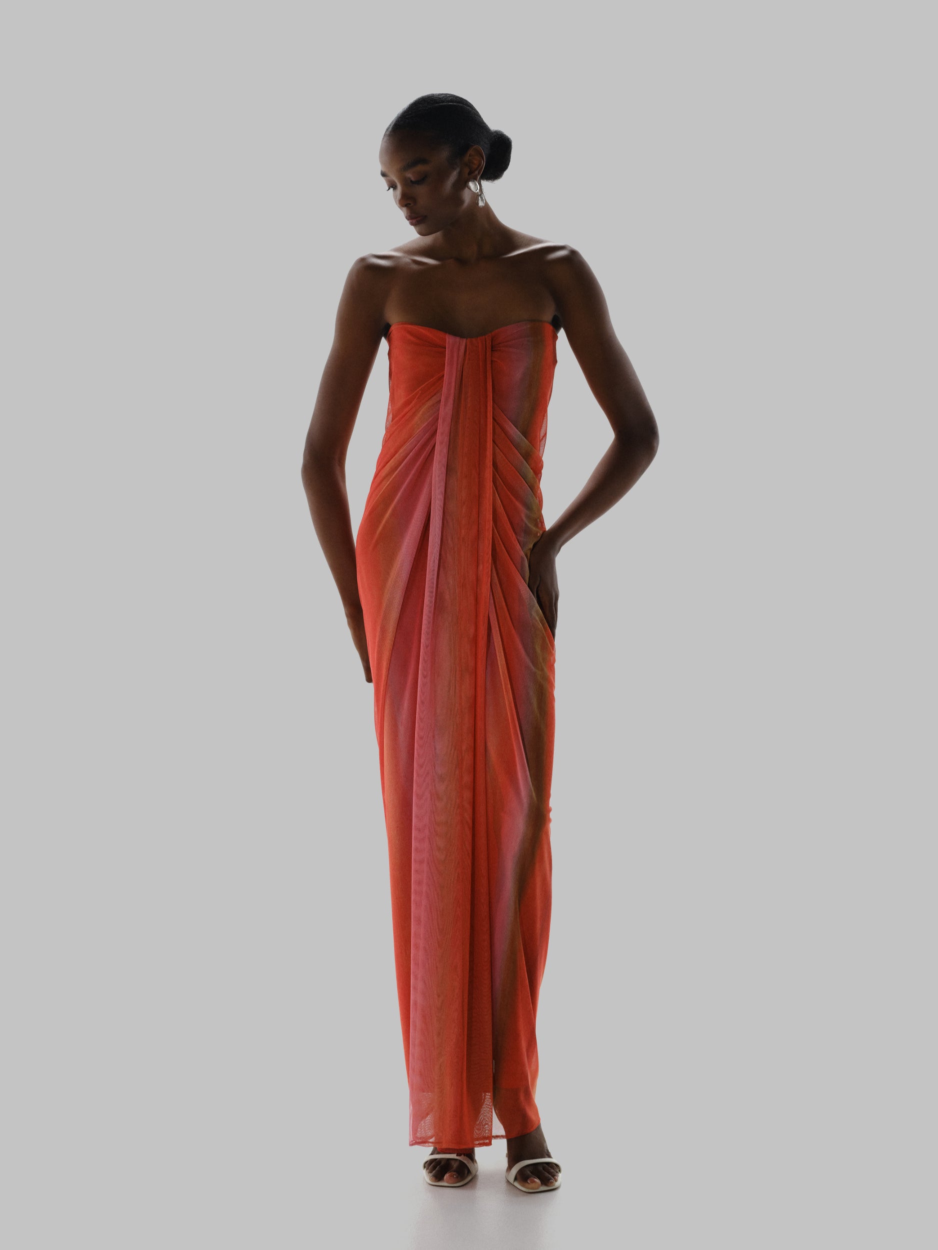 orange strapless maxi dress Lena Maxi Dress Pink in Mesh Fabric