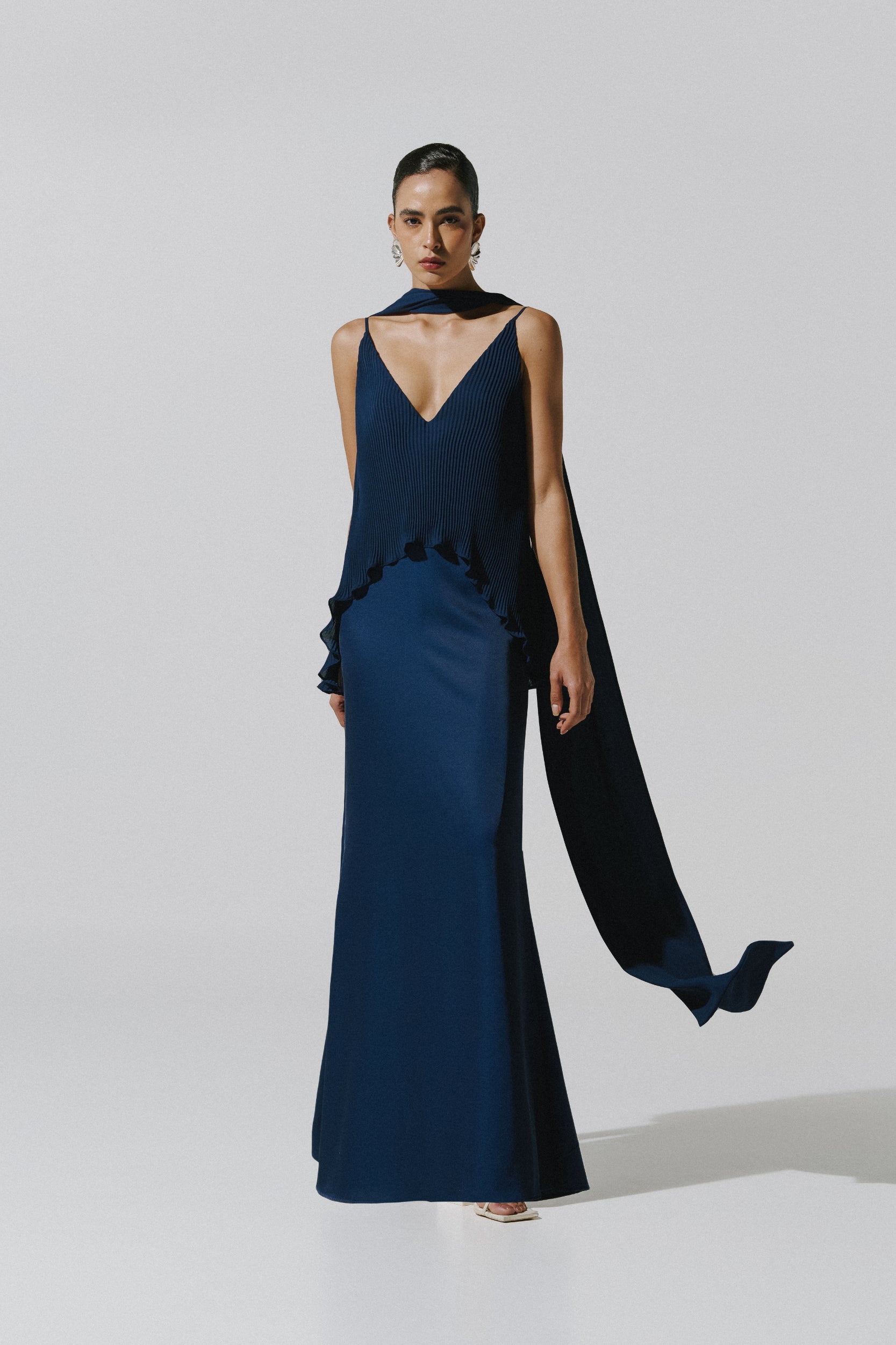 maxi navy blue dress Danielle Maxi Dress Blue in Chiffon