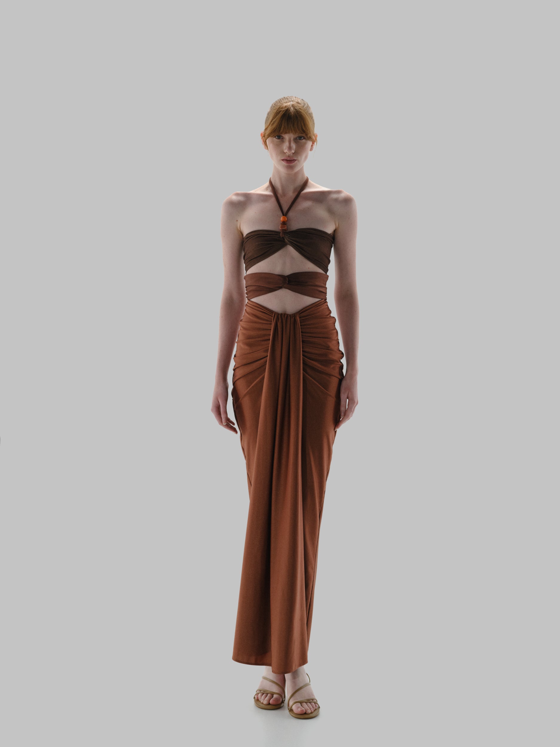 Dawn Maxi Dress Brown in Lycra