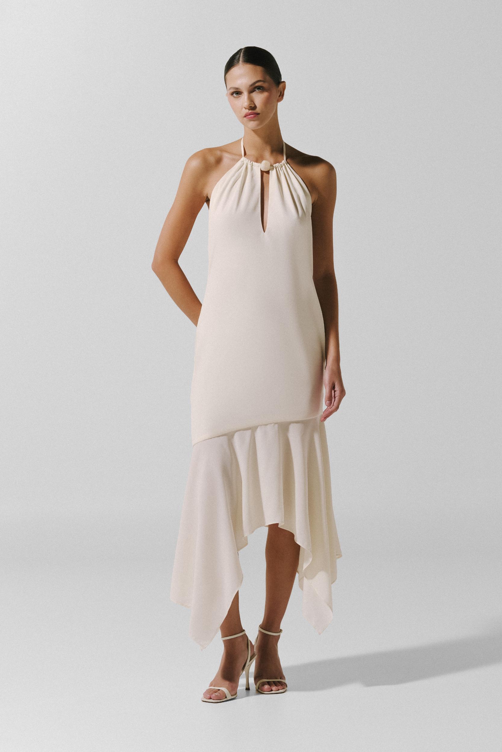summer chiffon midi dress Rondine Midi Dress White in Chiffon