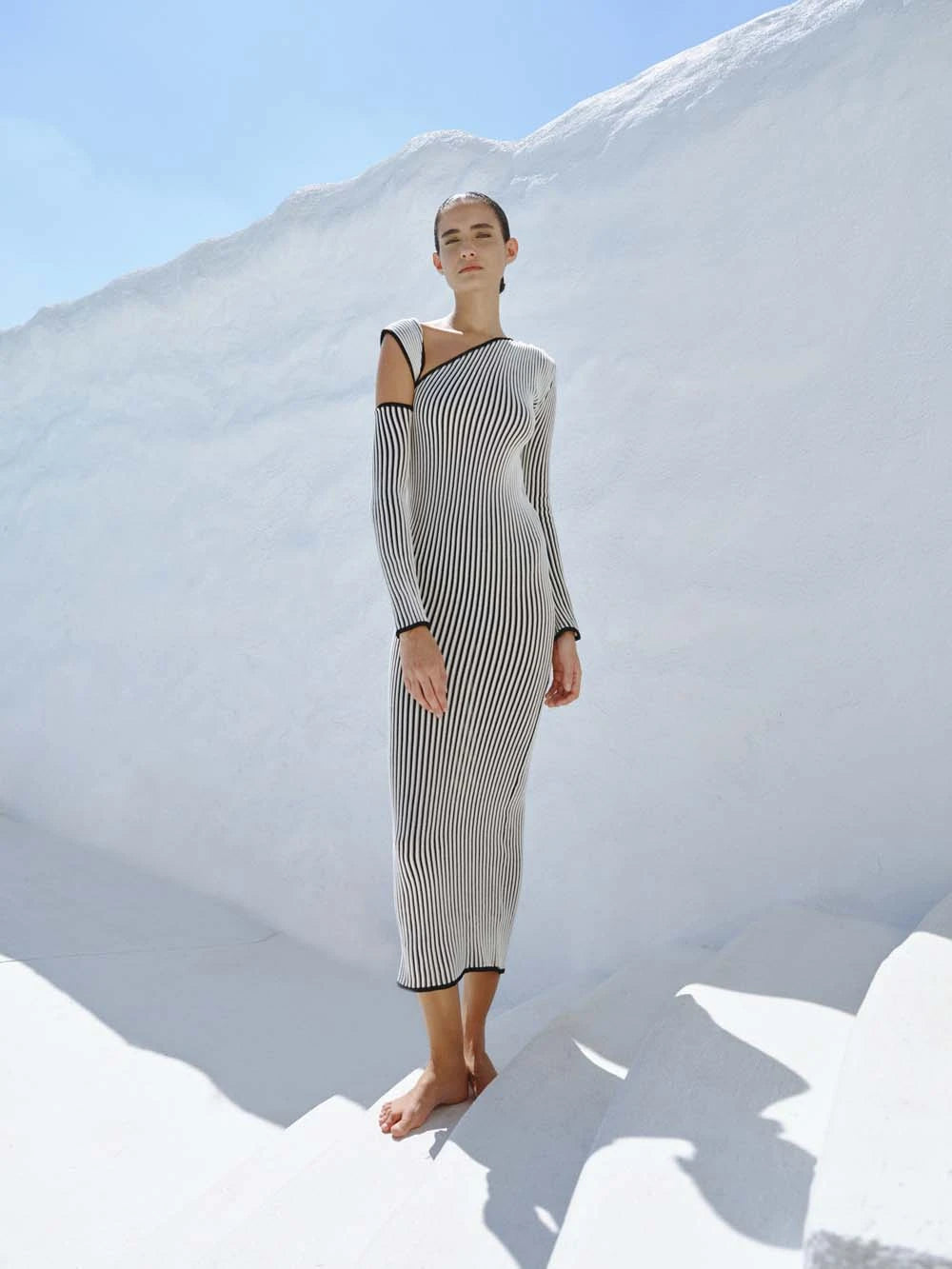 Ima Maxi Dress in White and Black Fall Winter 24 BAOBAB INT