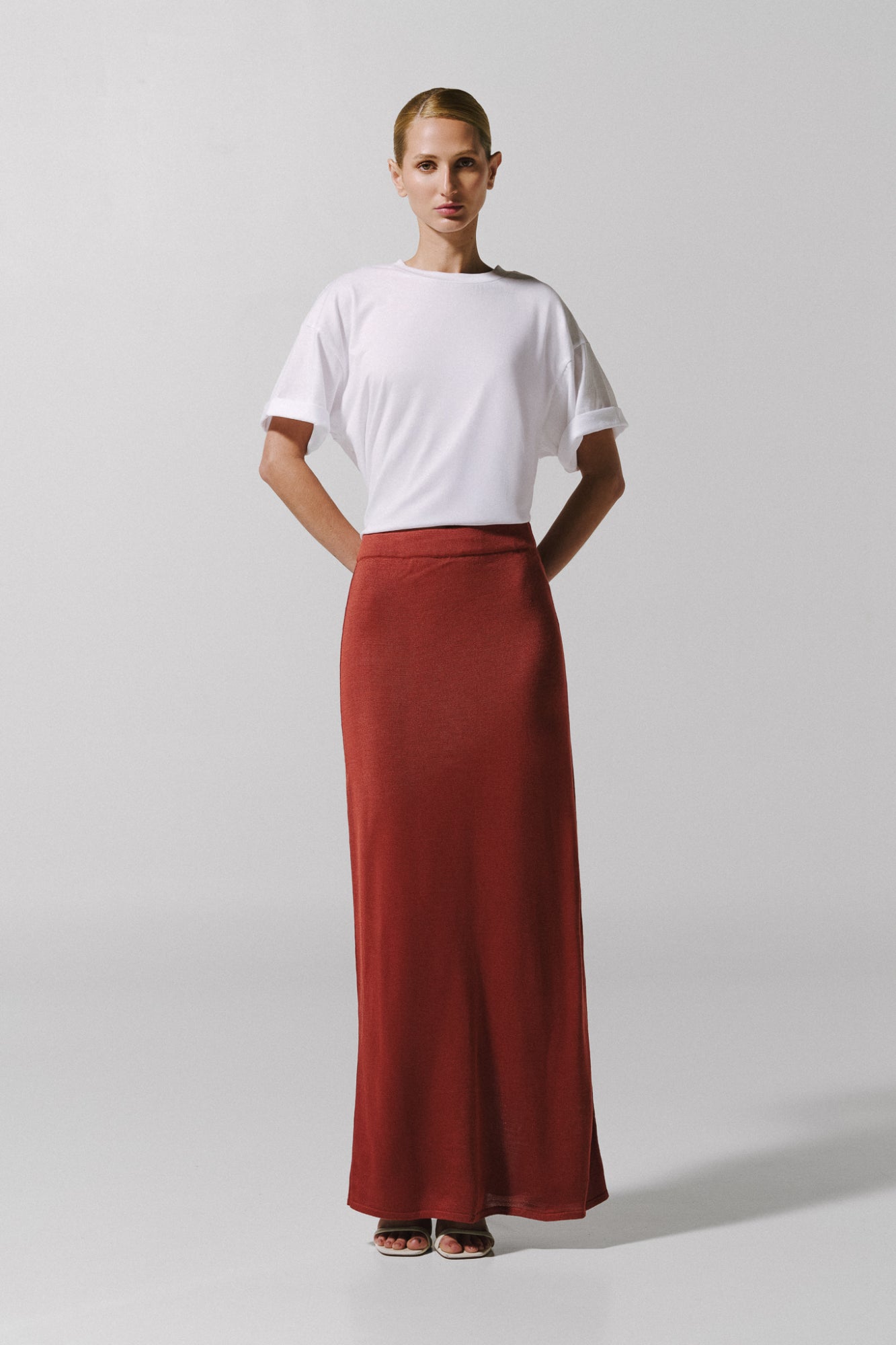 Mamu Maxi Skirt Orange in Knit Fabric - High Summer 25