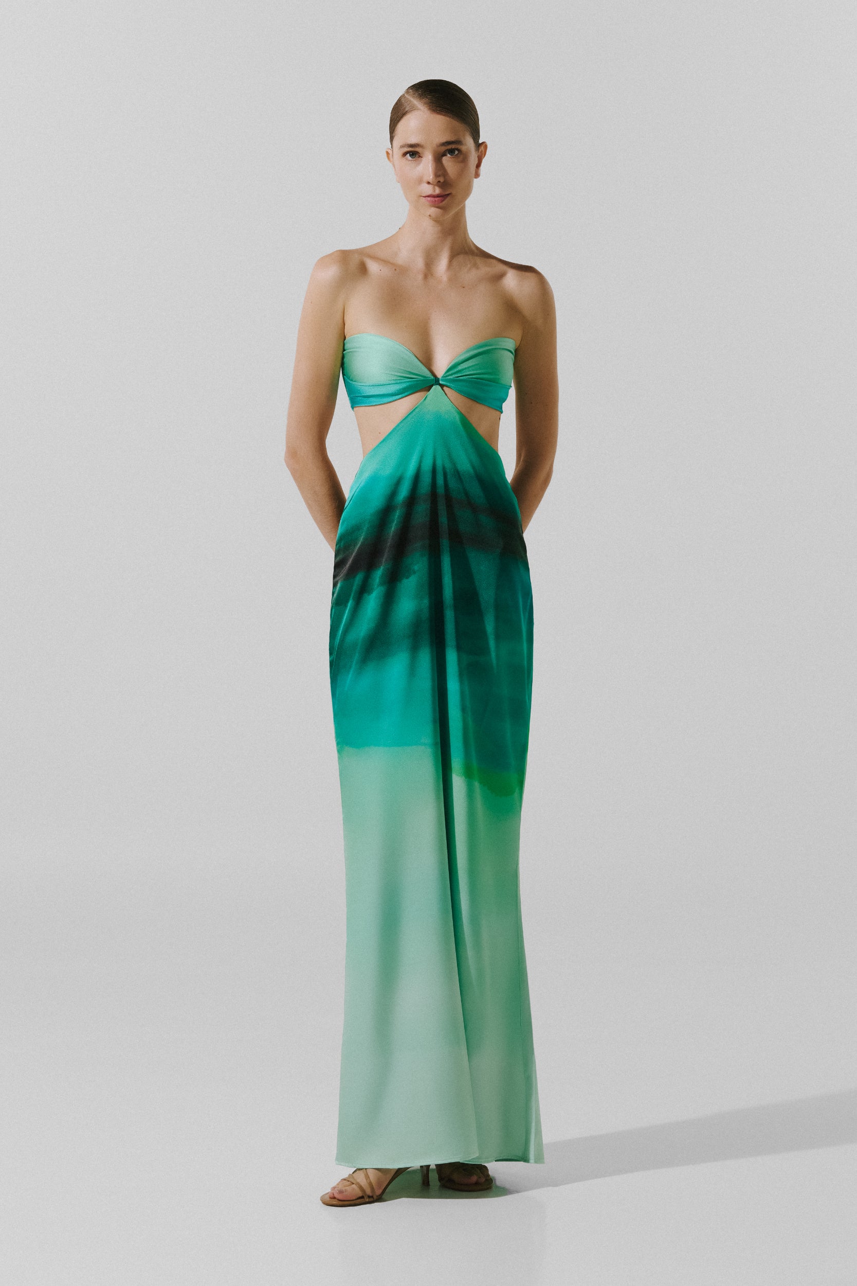 Riri Maxi Dress Green in Lycra and Satin - Resort 25