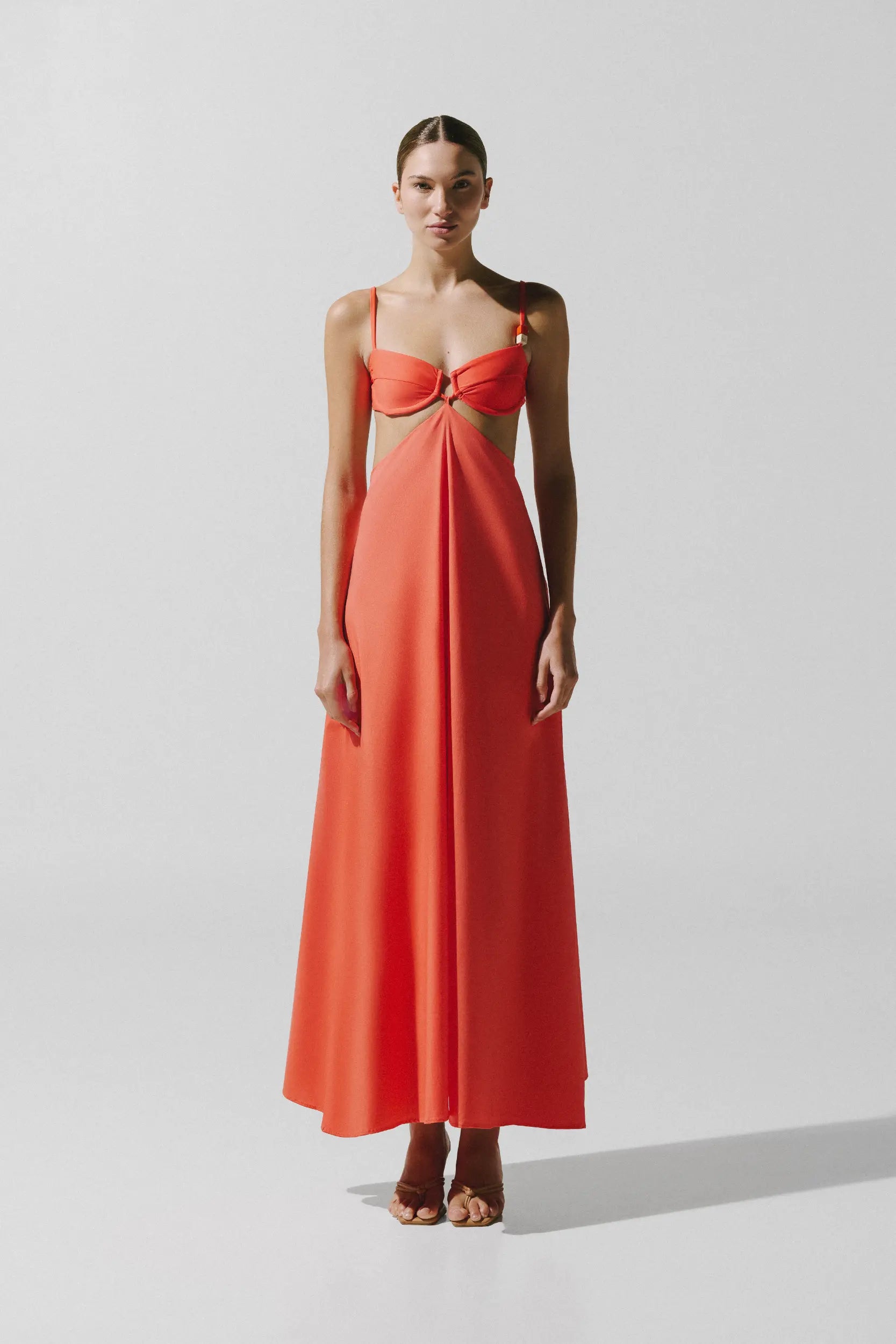 formal long sleeve sequin dress Ulissa Orange Square Neck Jacquard Textured High Slit Maxi Dress