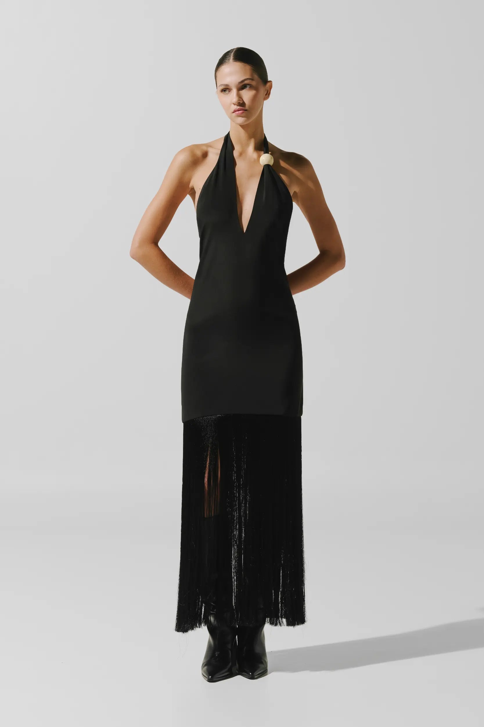 autumn winter maxi dresses Emiliana Dress Black in Chiffon sizescale:100 Color:Chestnut Brown, Pewter Gray Have a look at Heynemo Fluted 9-Drawer Dresser,