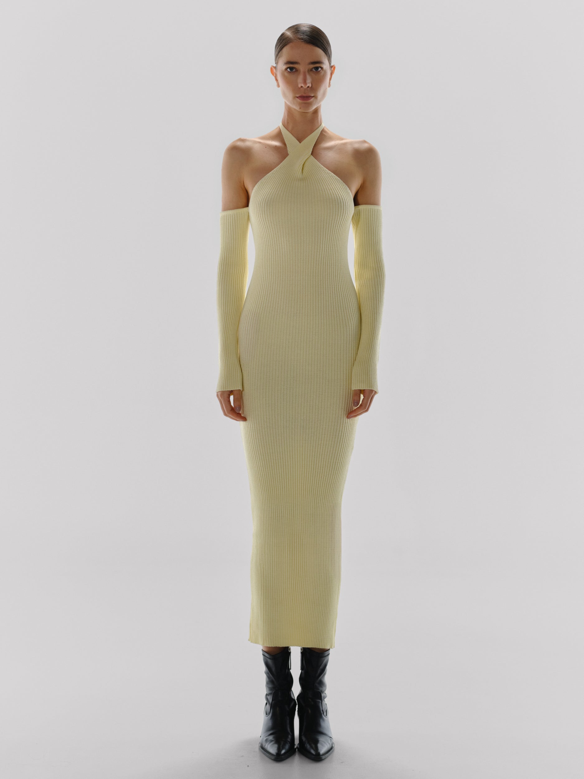 Kai Maxi Dress Beige in Knit Fabric