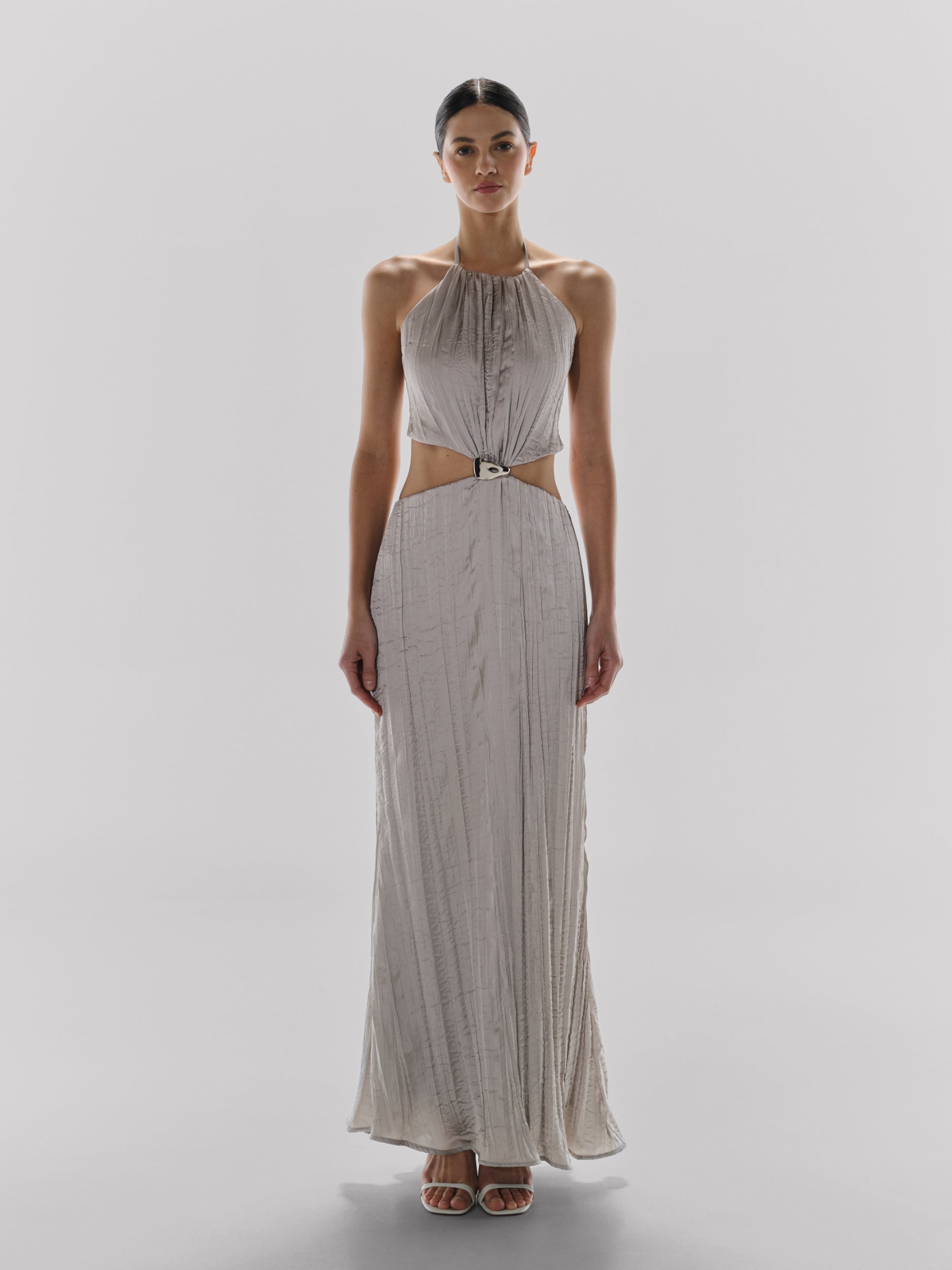 Lexi Maxi Dress Silver in Satin