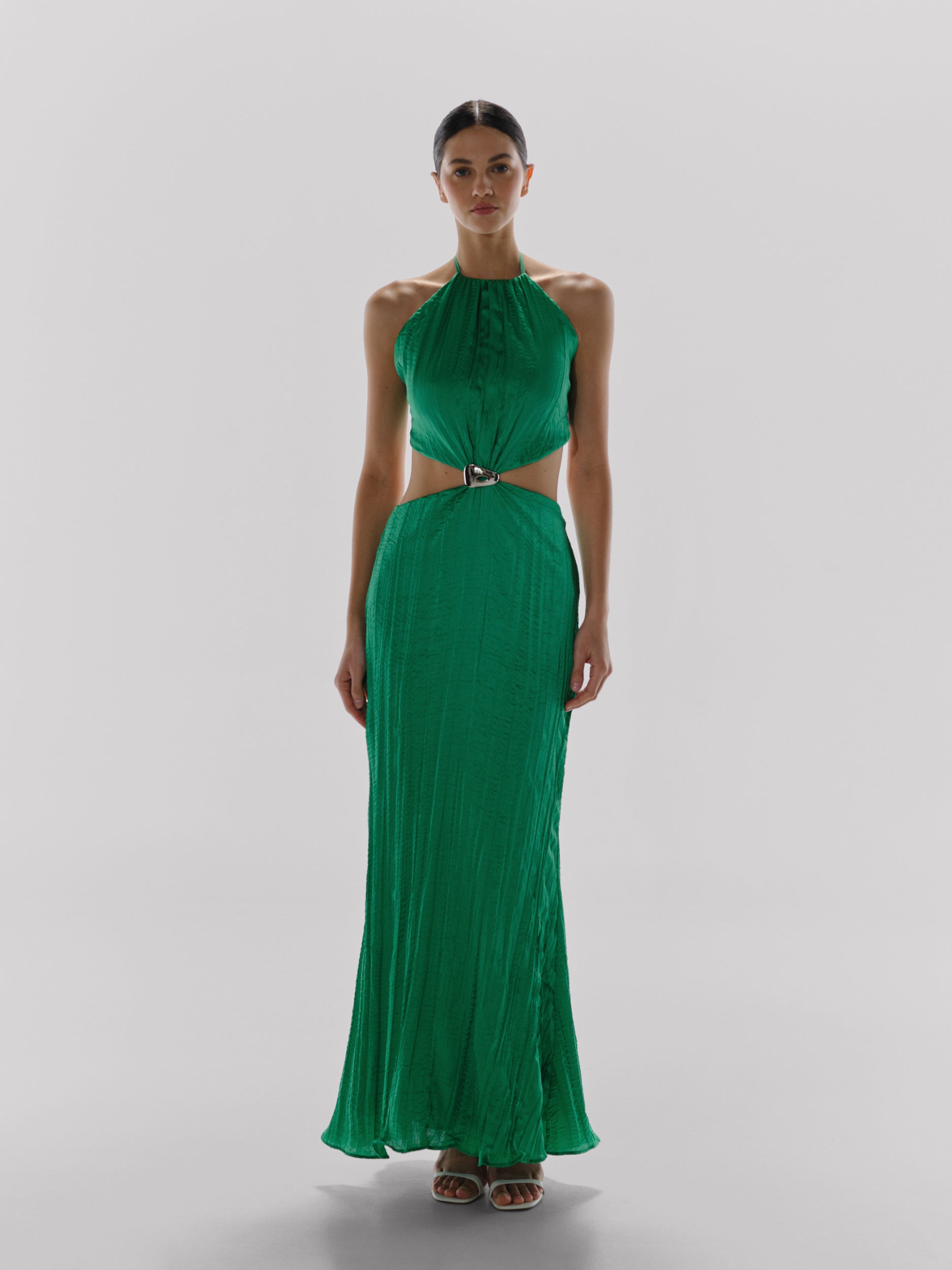 Lexi Maxi Dress Green in Satin - Spring Summer 25 INTERNATIONAL BAOBAB Lexi Maxi Dress Green in Satin - Spring Summer 25 INTERNATIONAL BAOBAB