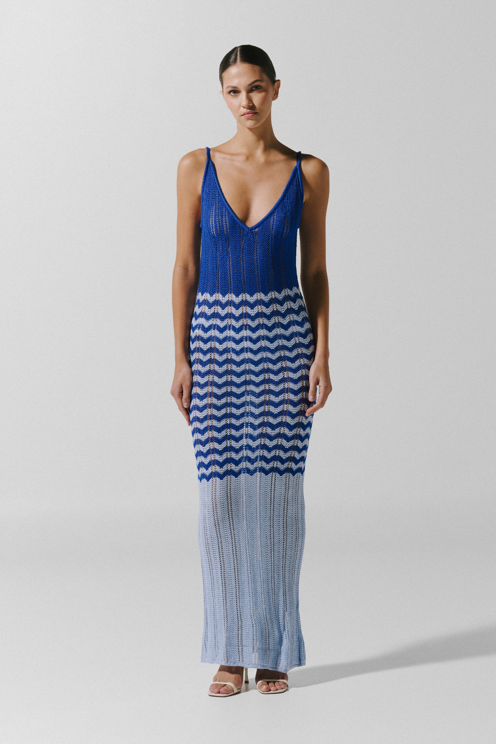 fitted lace wedding dress Capri Maxi Dress Blue in Knit Fabric