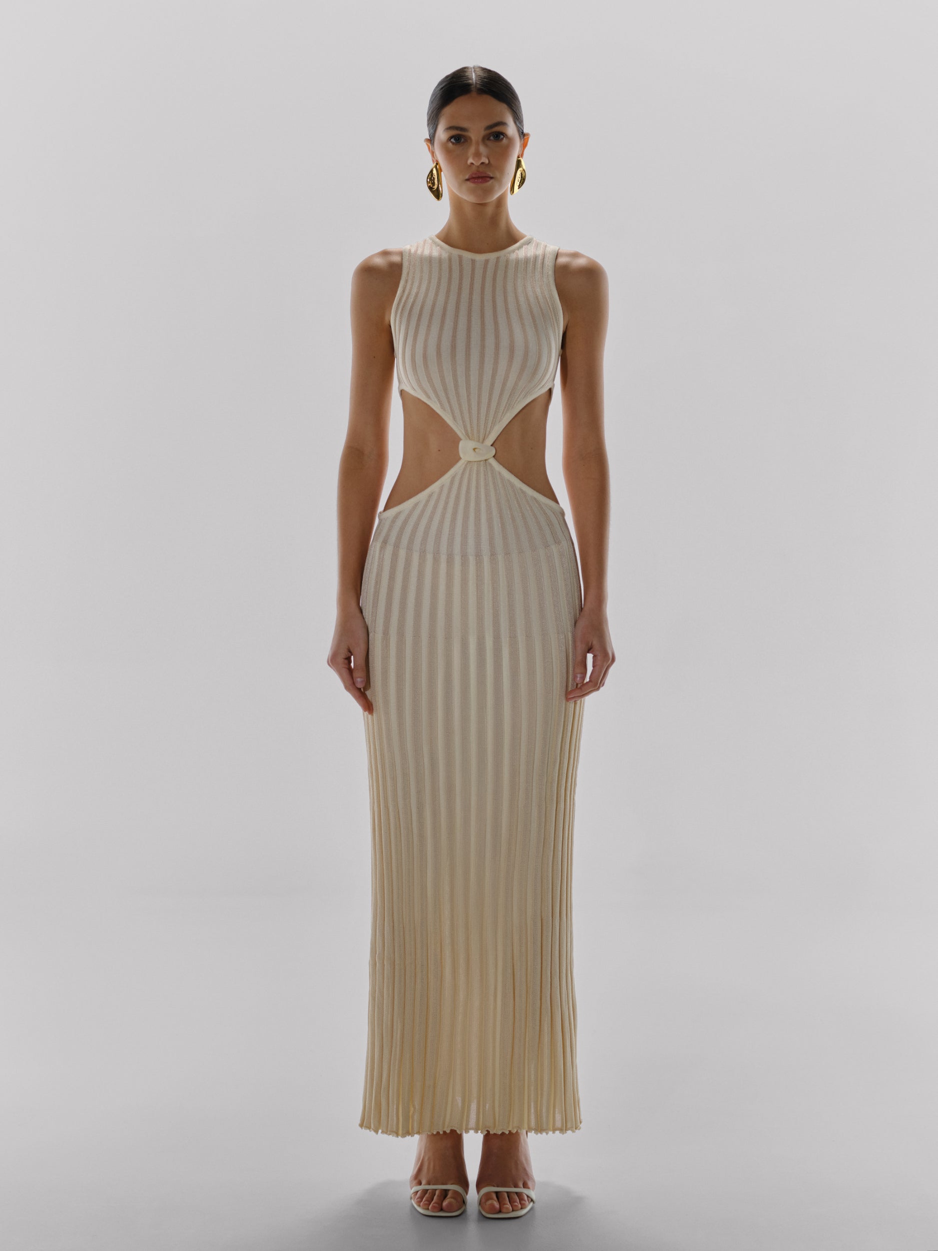 long black dress with white collar Living High | Black & White Halter-Neck Split Maxi Dress main image 1