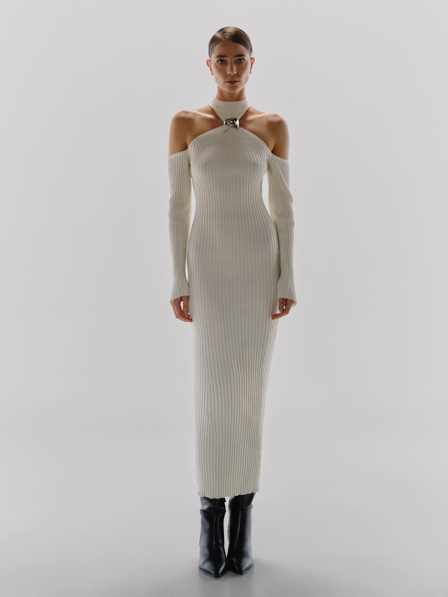 Yumiko Maxi Dress White in Knit Fabric - Fall Winter 24