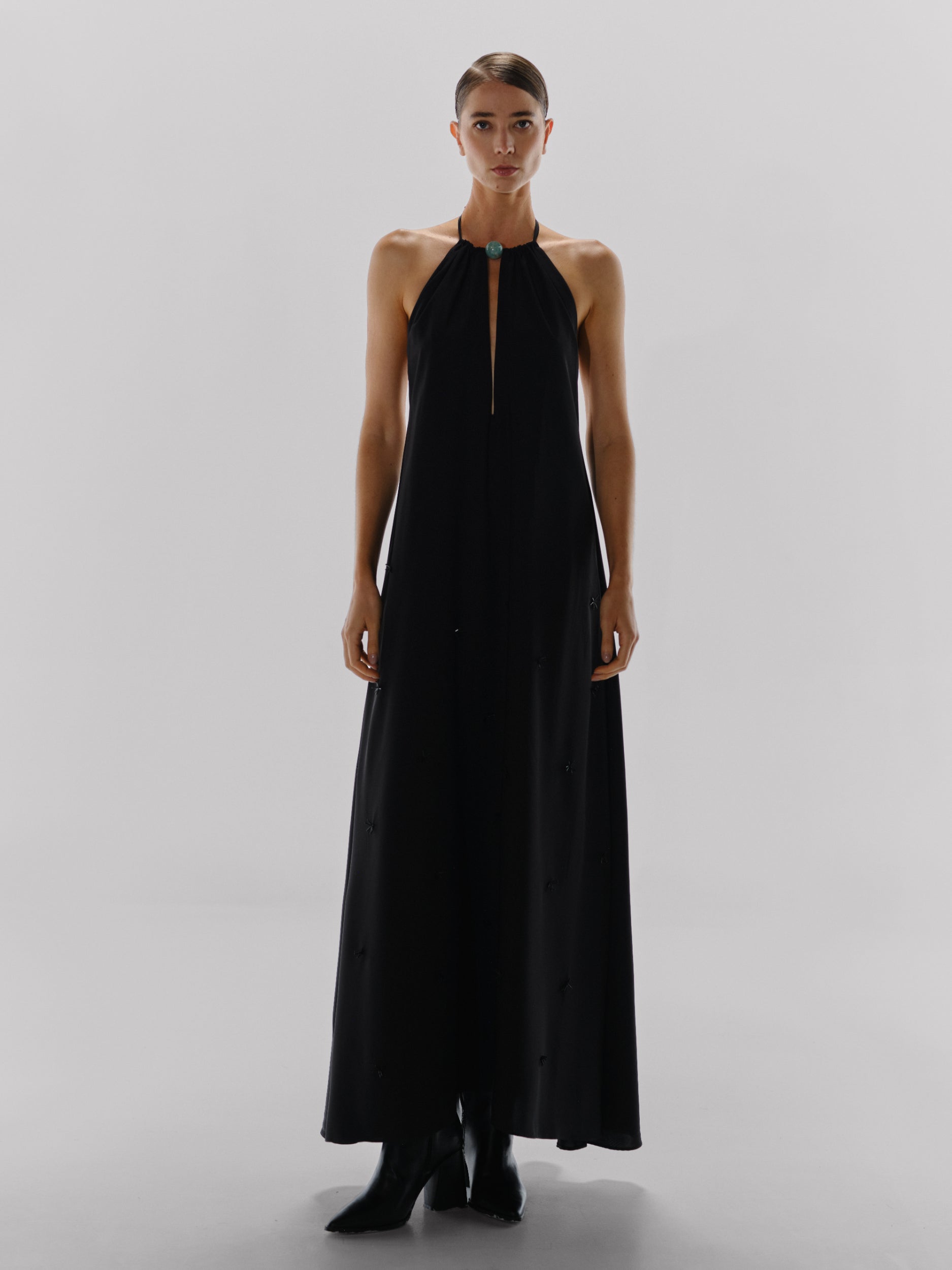Rondine Maxi Dress Black in Chiffon - High Summer 25 