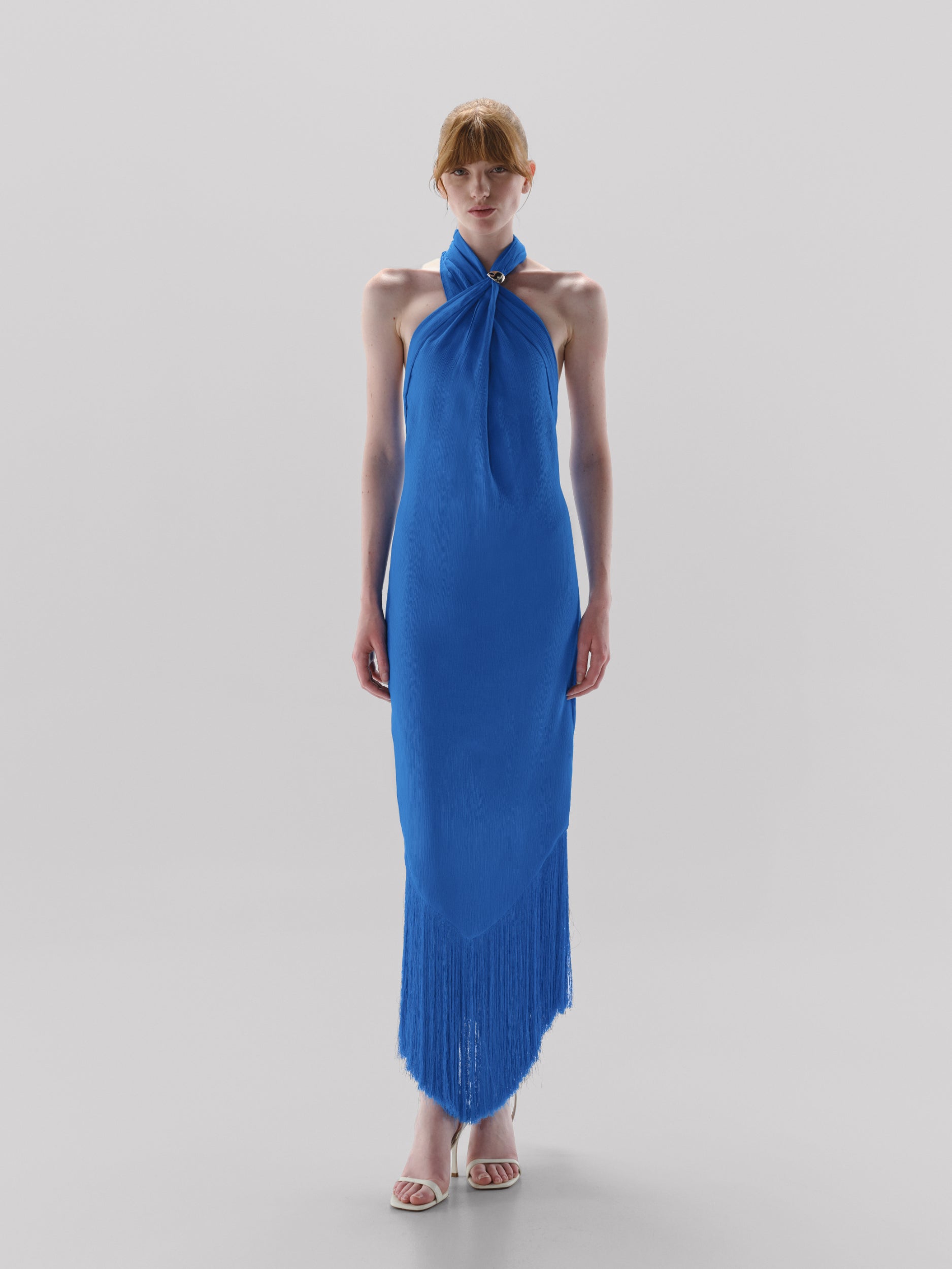 fitted lace wedding dress Alesso Powder Blue Satin Cowl-Neck Slip-Maxi Dress – Club L London main image 1