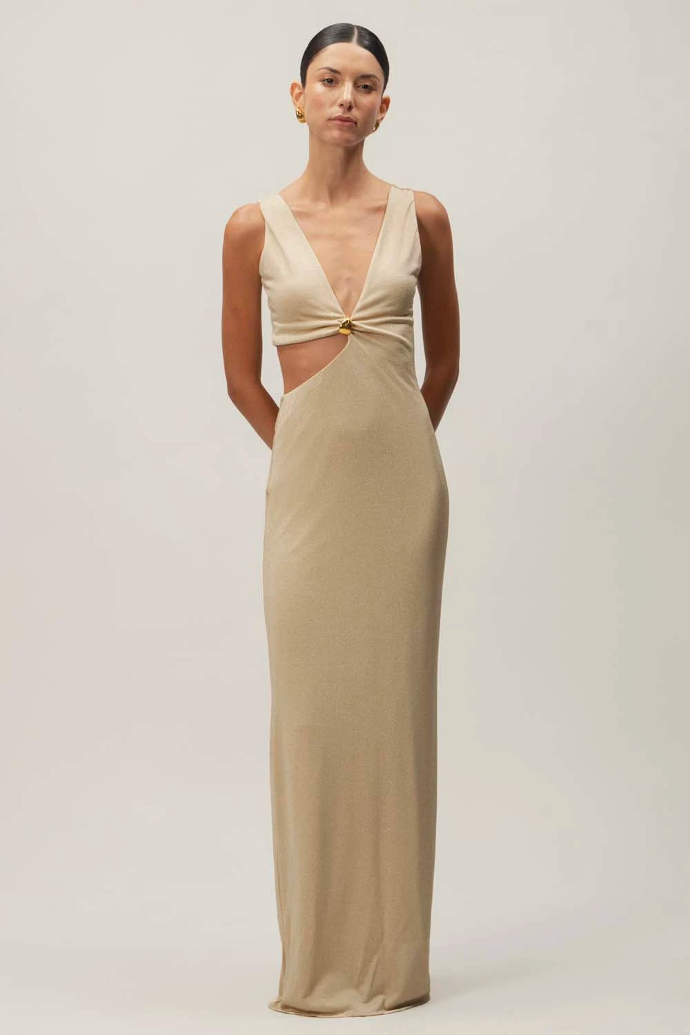 Brigitte Maxi Dress Beige in Jersey - Resort 25 Brigitte Maxi Dress Beige in Jersey - Resort 25