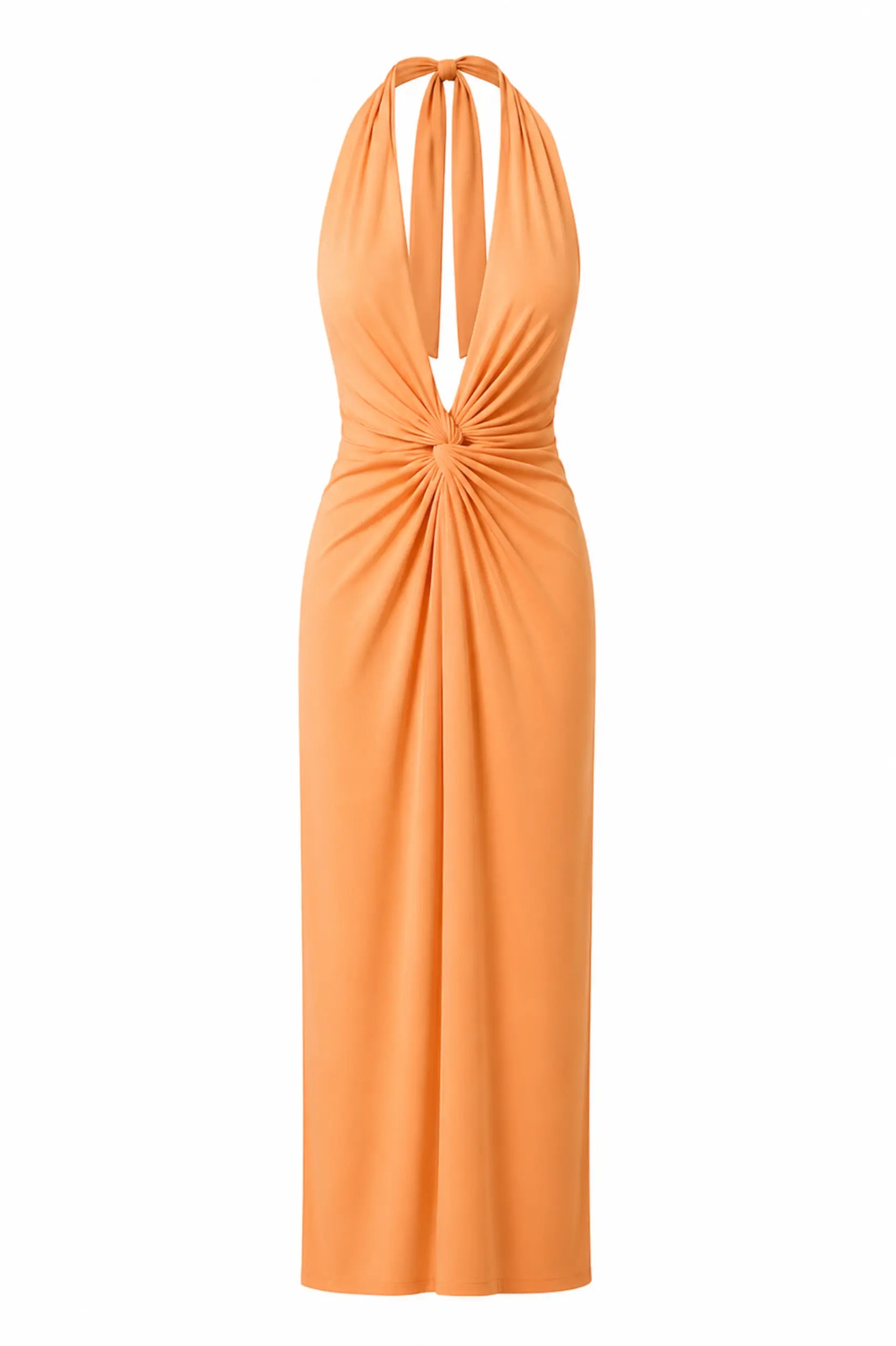 orange knot dress Tangerine Collared Ribbed Knit Cut Out Belted Dress Small
