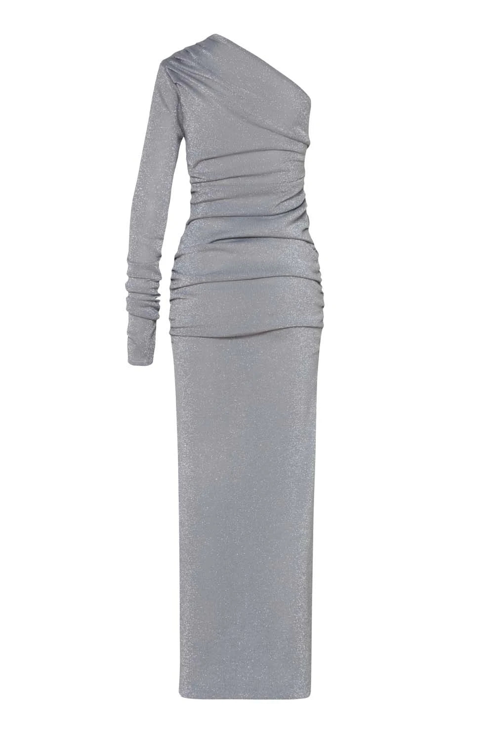 grey one shoulder maxi dress Felicia One Shoulder Twist Front Maxi Dress Shop American Threads Women's Trendy Online Boutique Pewter / L