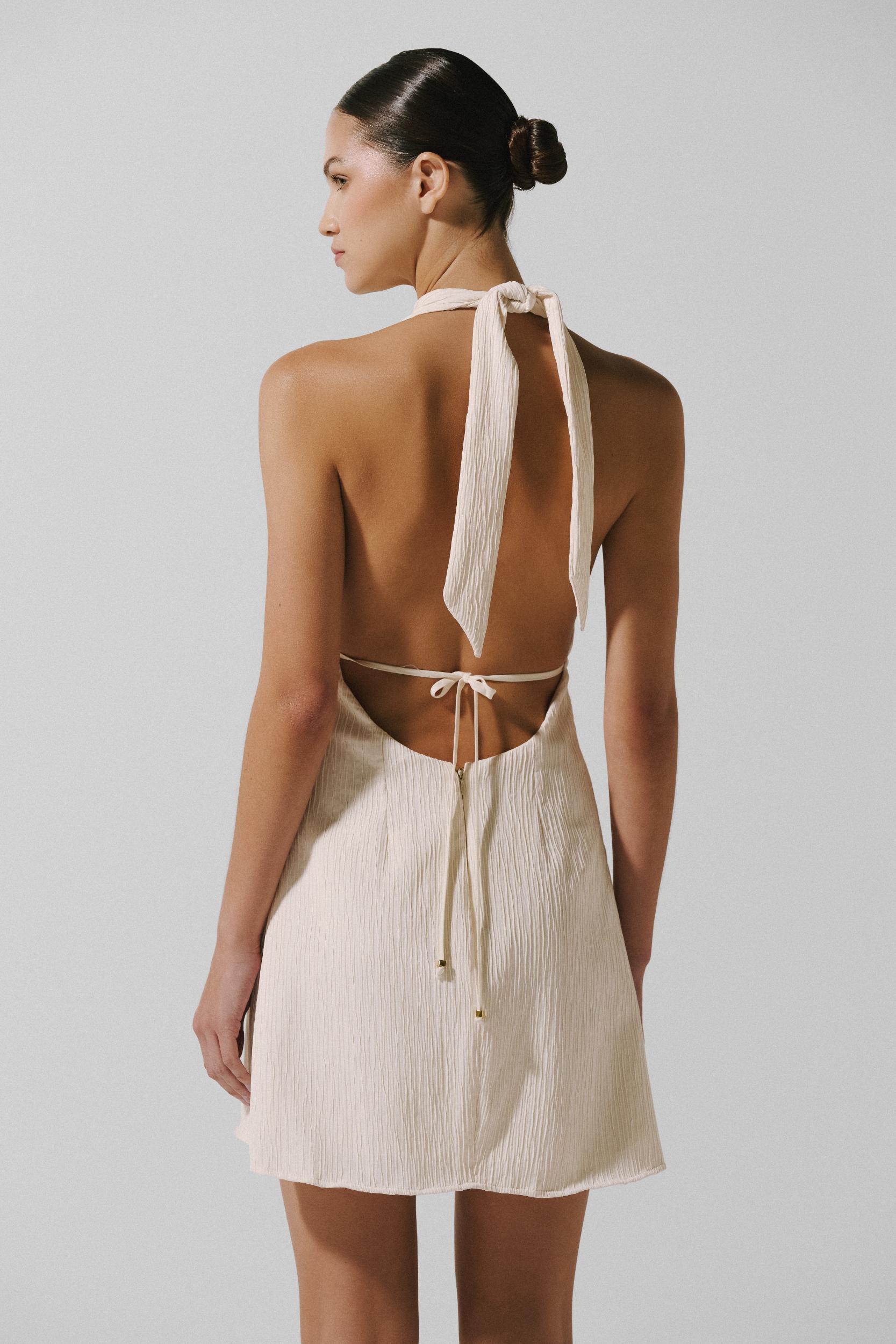 louise mini dress mini dress in White, elegant mini dress women, flattering feminine silhouette, lightweight warm weather dress, women's dress, ZEYA
