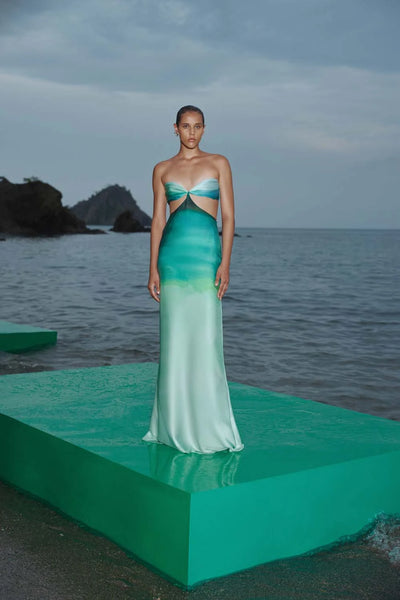 Riri Maxi Dress Green in Lycra and Satin - Resort 25
