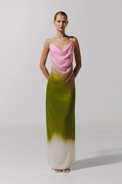Tina Maxi Dress Green in Satin