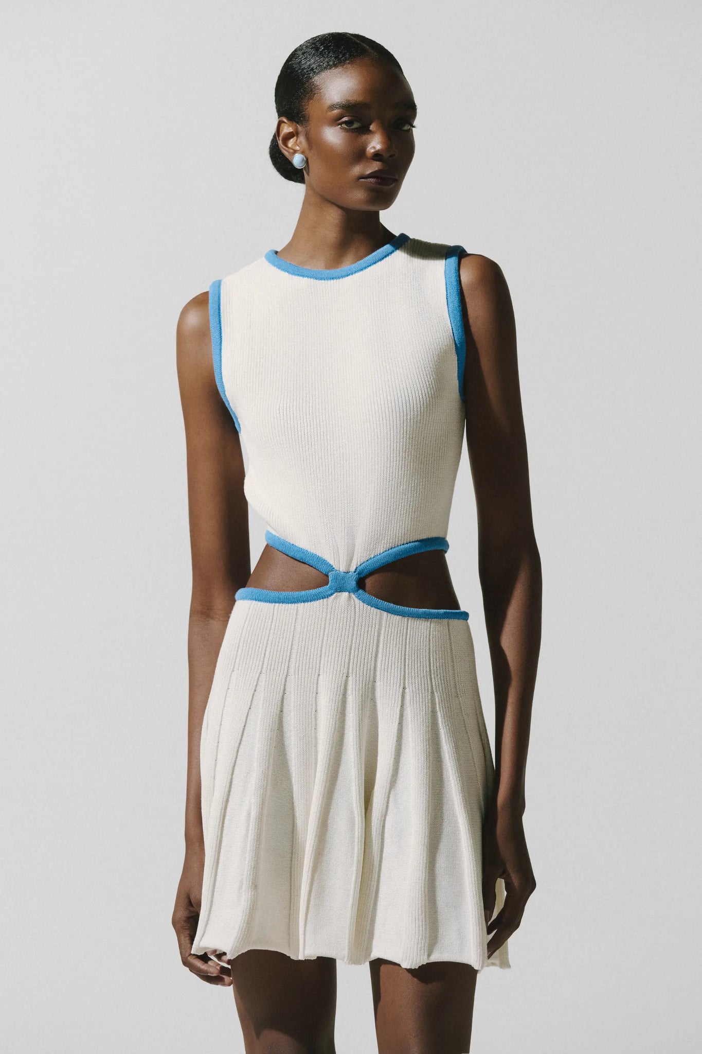 knit summer mini dress Blue Knit Dress - Flouncy Mini Dress - Sleeveless Mini Dress