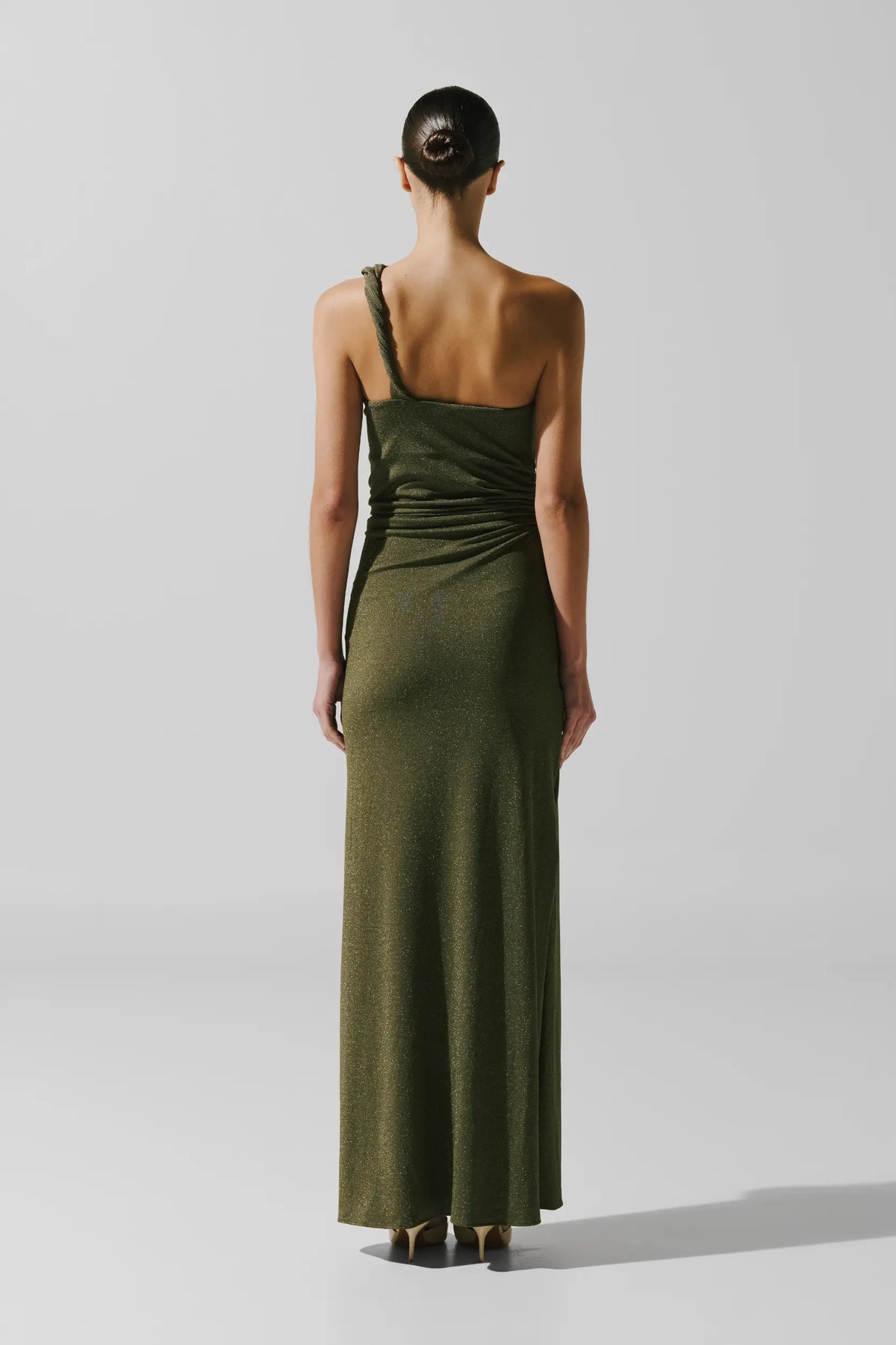 baobab dress Selma Midi in Green Red Satin Ruched Side All SKUs Atlas Completed with a back Size:7 Slim