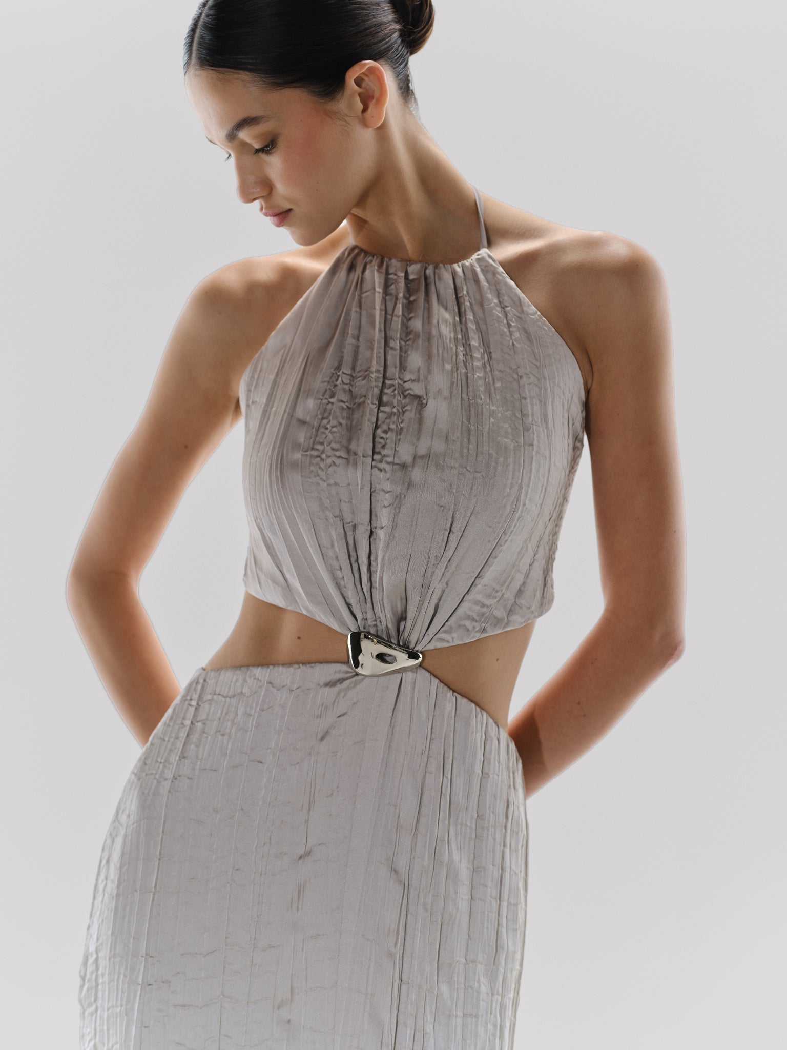 Lexi Maxi Dress Silver in Satin - Resort 25 INTERNATIONAL BAOBAB Lexi Maxi Dress Silver in Satin - Resort 25 INTERNATIONAL BAOBAB